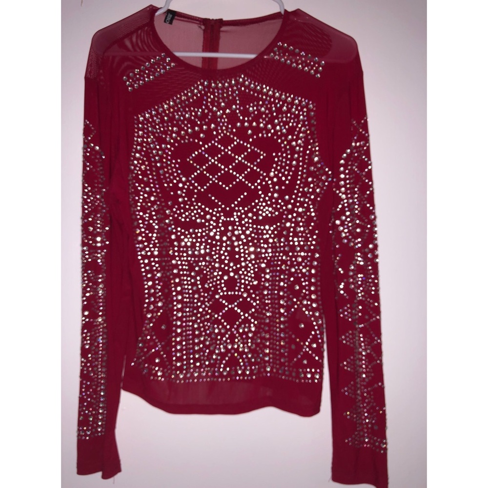 Red Sheer Top with Rhinestones
